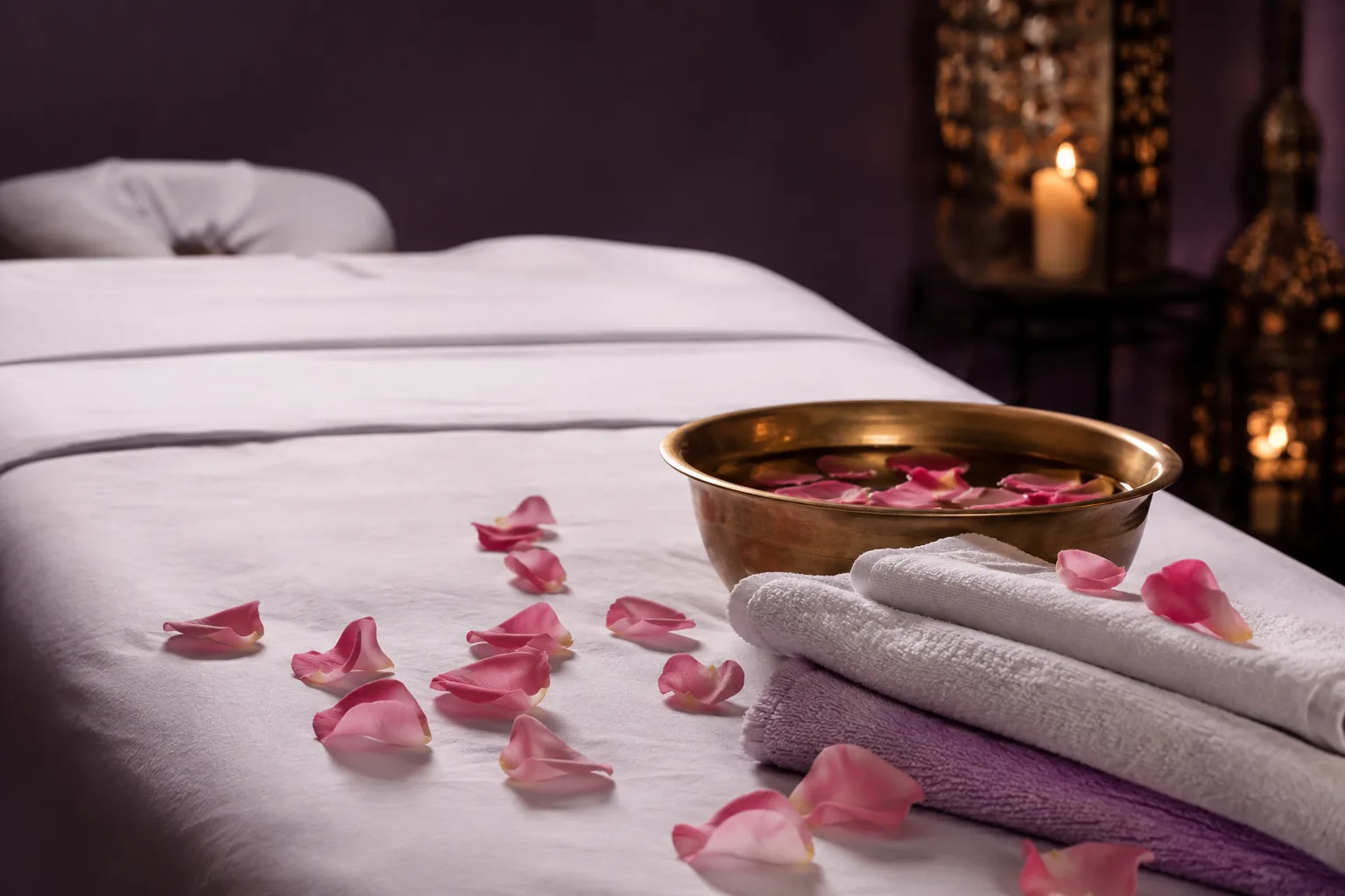 Seans öncesi hazırlanmış masaj masası — Lila Spa, Göktürk misafirlerine hizmet veren salon